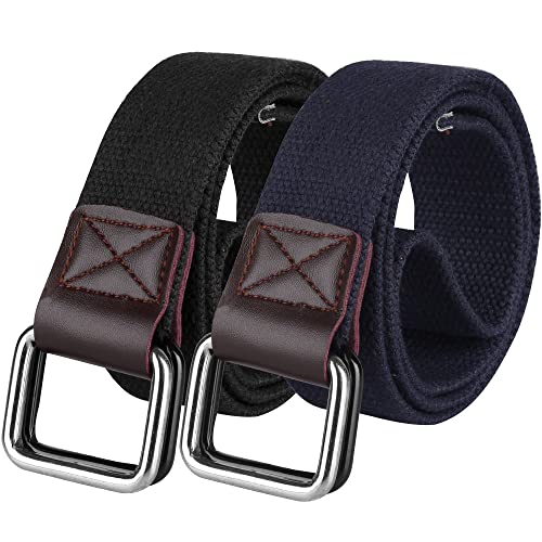 ZORO Cotton D ring buckle belt for men | Leather free, light weight, (PACK OF 2) | Color - Black+Blue - Image 1