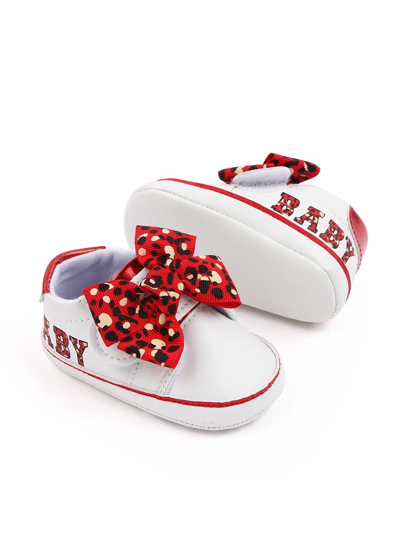 DecoLoral DECOR ME Toddler Shoes for Girls with Red color Leopard Bow Hook Loop Toddler Girl Dress Shoes (US Size 5) - Image 1