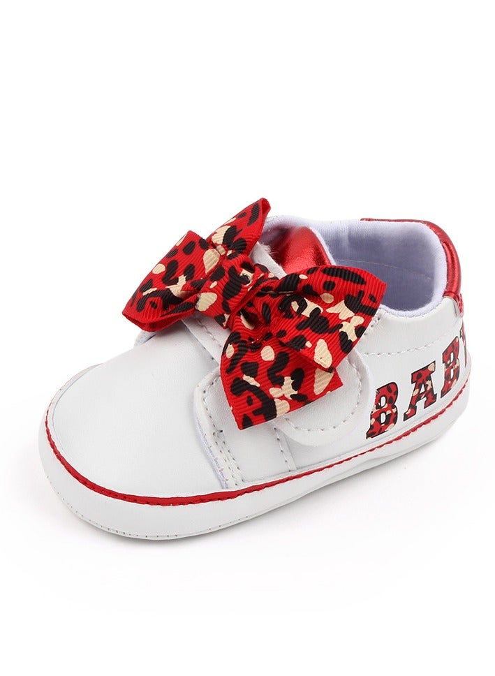 DecoLoral DECOR ME Toddler Shoes for Girls with Red color Leopard Bow Hook Loop Toddler Girl Dress Shoes (US Size 5) - Image 4