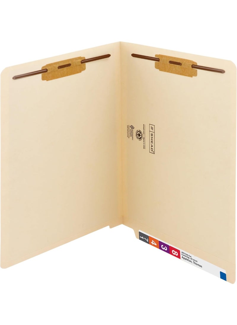Smead Smead Heavyweight End Tab Fastener File Folder, Shelf-Master® Reinforced Straight-Cut Tab, 2 Fasteners, Letter Size, Manila, 50 per Box (34215)  - Image 1