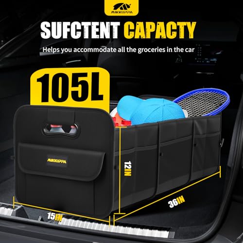 MIKKUPPA Car Trunk Organizer 105L Collapsible Large Trunk Organizer for Groceries Trunk Storage Organizers for SUV Auto Truck Van with Non Slip Bottom Black - Image 3