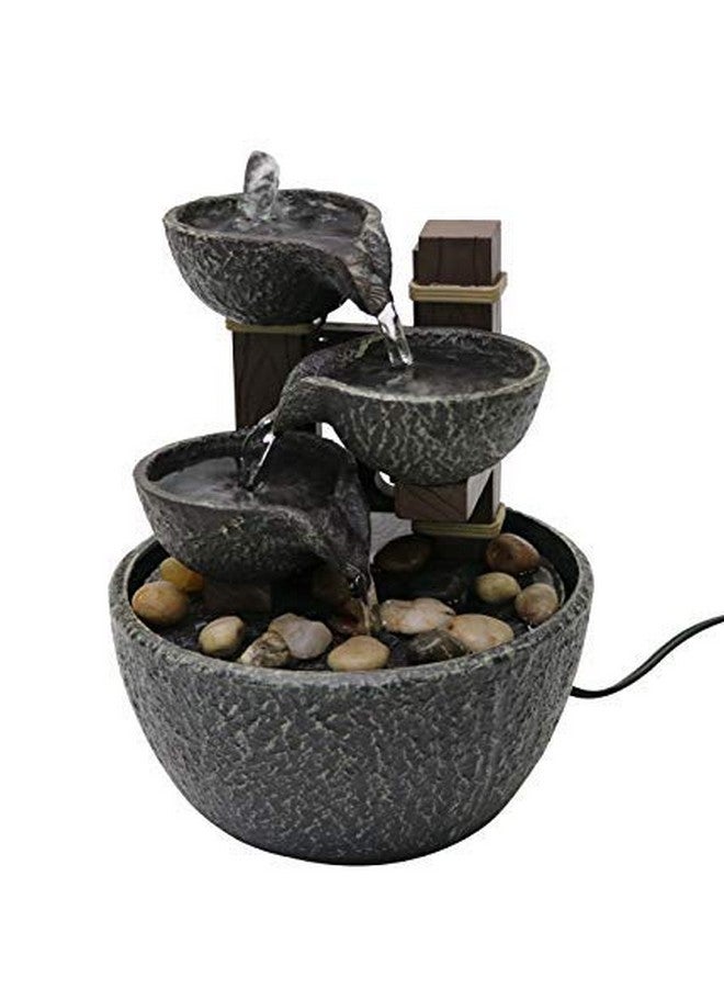 Nature's Mark 7 H Tiered Rock Bowl Tabletop Water Fountain With Natural River Rocks (Power Cord Attached) - Image 1