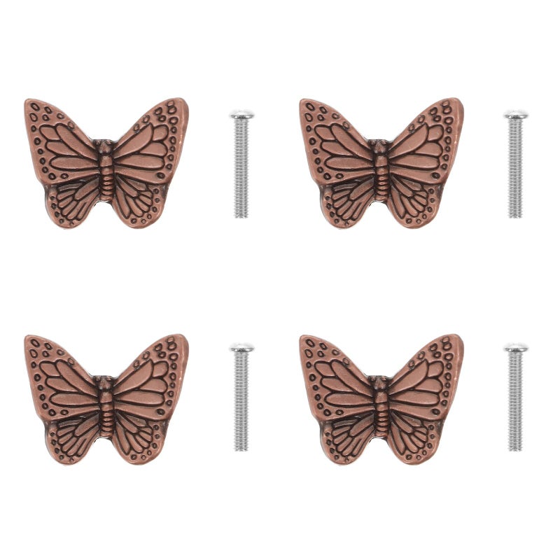 Red Copper Butterfly Cabinet Door Pulls Single Hole Drawer Handles 4pcs Set - Image 2