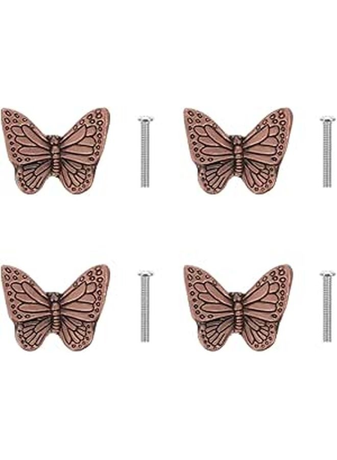 Red Copper Butterfly Cabinet Door Pulls Single Hole Drawer Handles 4pcs Set - Image 1