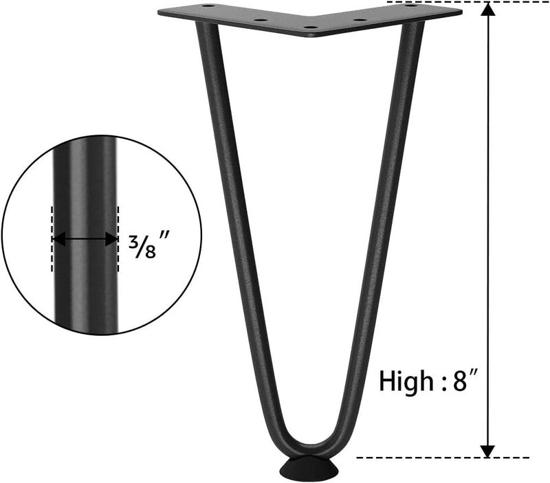 HIRVALL Heavy Duty Hairpin Legs for Desk Legs Console Table Legs for Any Types Furniture Black 10MM Thick Set of Four Legs x 4 2 Road8 inch - Image 4