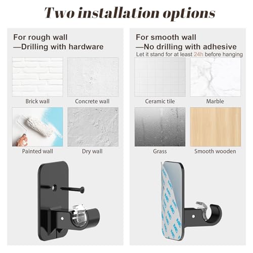 Alskarhem Curtain Rods No Drilling for Windows 36 to 48 Inch, 5/8 Inch Telescoping Adjustable Black Curtain Rod with Adhesive Holders, Renter Friendly for Bedroom Kitchen Apartment(36"-48") - Image 4