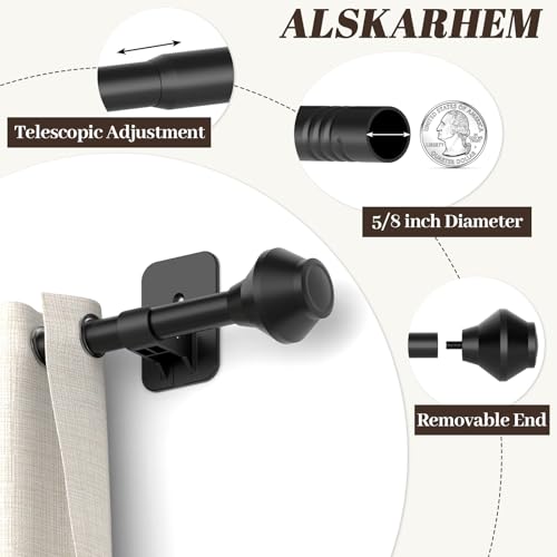 Alskarhem Curtain Rods No Drilling for Windows 36 to 48 Inch, 5/8 Inch Telescoping Adjustable Black Curtain Rod with Adhesive Holders, Renter Friendly for Bedroom Kitchen Apartment(36"-48") - Image 3