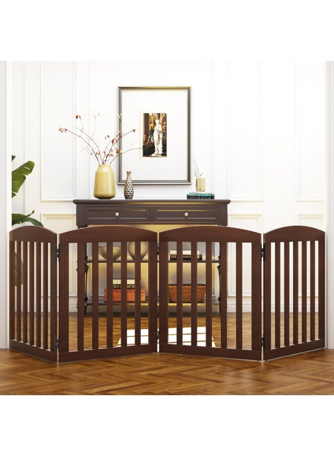 Spirich بوابة كلاب خشبية طويلة قائمة بذاتها وقابلة للطي، بوابة للحيوانات الأليفة داخلية، بوابات للكلاب للمداخل والسلالم والمنزل، بوابة للجراء، 4 ألواح، جوز البقان الدافئ - Image 2