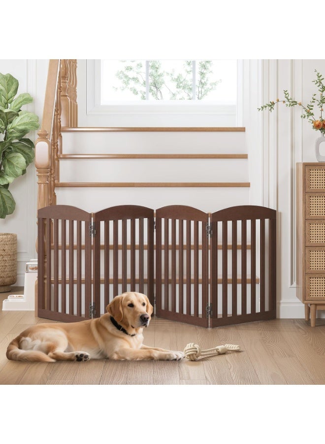 Spirich بوابة كلاب خشبية طويلة قائمة بذاتها وقابلة للطي، بوابة للحيوانات الأليفة داخلية، بوابات للكلاب للمداخل والسلالم والمنزل، بوابة للجراء، 4 ألواح، جوز البقان الدافئ - Image 4