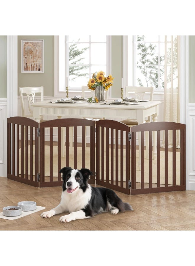 Spirich بوابة كلاب خشبية طويلة قائمة بذاتها وقابلة للطي، بوابة للحيوانات الأليفة داخلية، بوابات للكلاب للمداخل والسلالم والمنزل، بوابة للجراء، 4 ألواح، جوز البقان الدافئ - Image 3