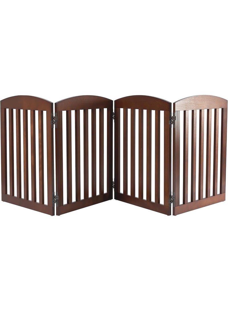 Spirich بوابة كلاب خشبية طويلة قائمة بذاتها وقابلة للطي، بوابة للحيوانات الأليفة داخلية، بوابات للكلاب للمداخل والسلالم والمنزل، بوابة للجراء، 4 ألواح، جوز البقان الدافئ - Image 1