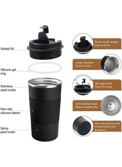 Arabest Insulated Coffee Travel Mug 510ml Reusable Coffee Cup Stainless Steel Vacuum Insulation Tumbler for Home Office Heat Cold Drinks (Black)  - Image 4