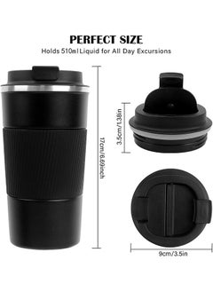 Arabest Insulated Coffee Travel Mug 510ml Reusable Coffee Cup Stainless Steel Vacuum Insulation Tumbler for Home Office Heat Cold Drinks (Black)  - Image 2