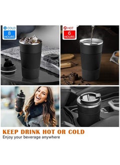 Arabest Insulated Coffee Travel Mug 510ml Reusable Coffee Cup Stainless Steel Vacuum Insulation Tumbler for Home Office Heat Cold Drinks (Black)  - Image 5