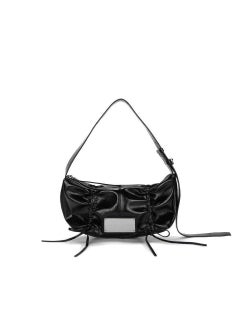 Matin Kim Korean Bag 2024 New Metal Bow Drawstring Single Shoulder Handbag Diagonal Crossbody Bag Underarm Bag Soft Material Black