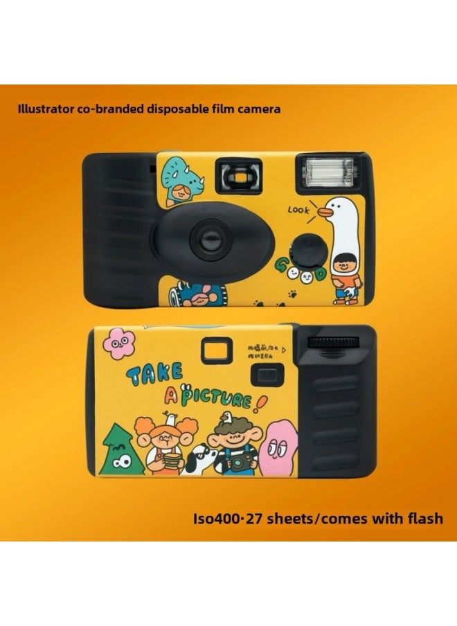 Generic Japanese Illustration Kodak Disposable Film Camera Black And White Color Film Fool Machine With Flash New-Body Color:Yashca1970 Mechanical Style Color 27 Sheets 
