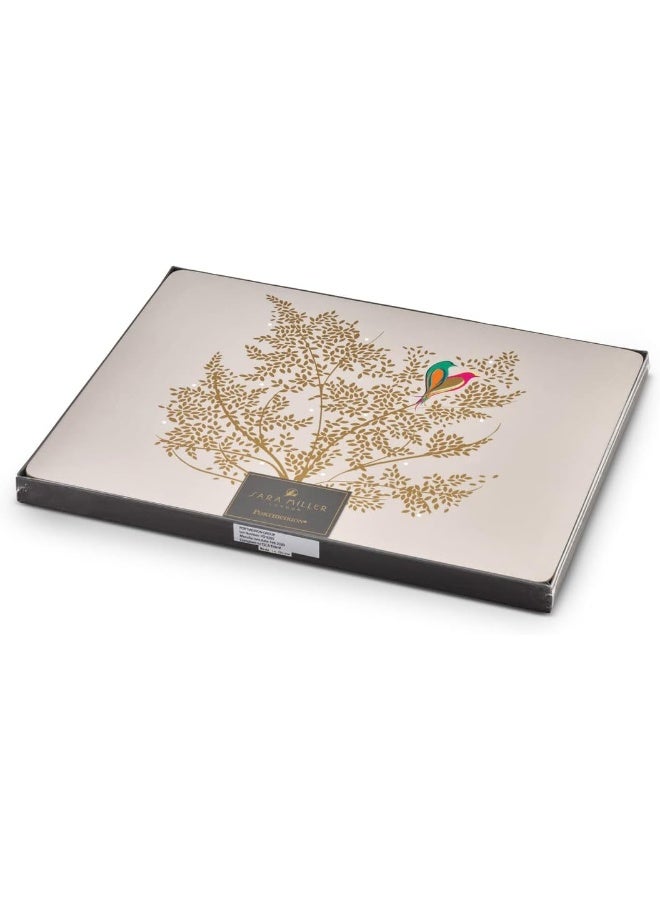 Pimpernel Sara Miller London Chelsea Collection Placemats, Set of 4 â€“ (15.7" x 11.7") Cork-Backed Board with Gold Foil Detailing & Elegant Bird Design, Heat & Stain Resistant Dining DÃ©cor - Image 1