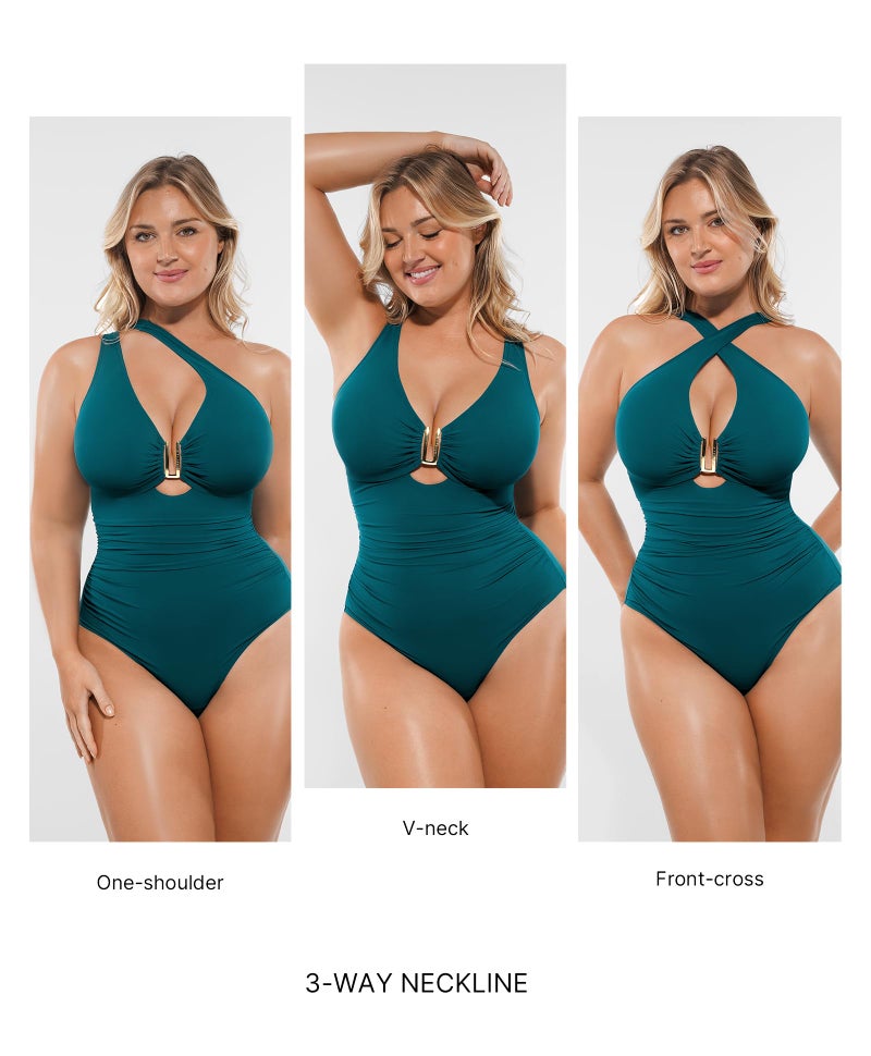 SHAPELLX Shapewear Swimsuits Women Green Swimwear Shapewear Swimsuits Women Bathing Suit Slimming Swimwear Green XL - Image 2