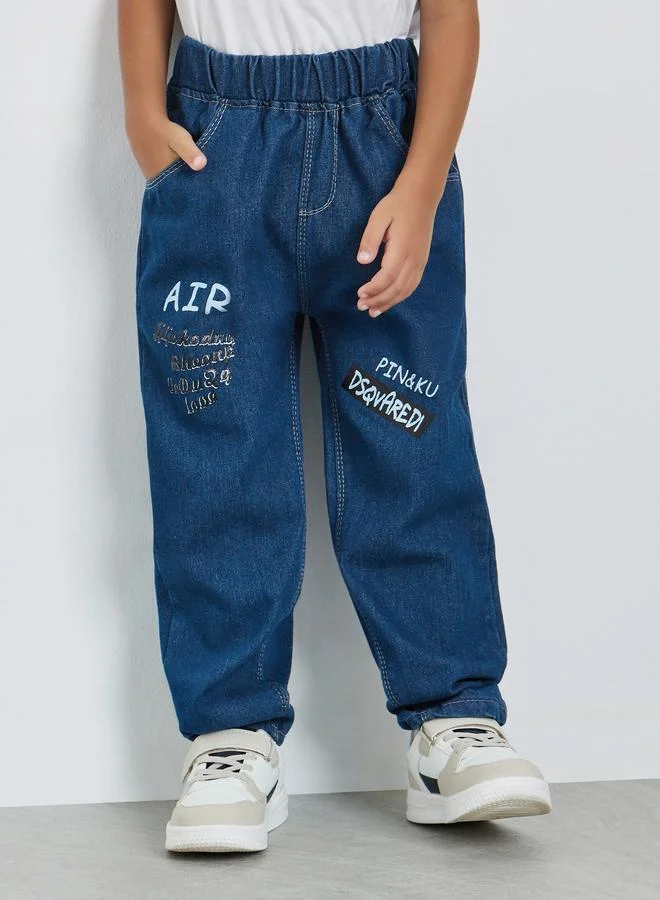 Styli Boys Graphic Print Pull On Jeans