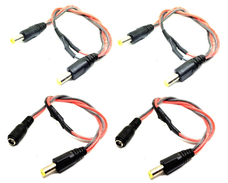 INVENTO 2 Pair Male to Female + Male to Male DC Jack Plug 5.5mm x 2.1mm Power cable 300mm long 20 AWG silicone wire For CCTV, DIY Projects - Image 1