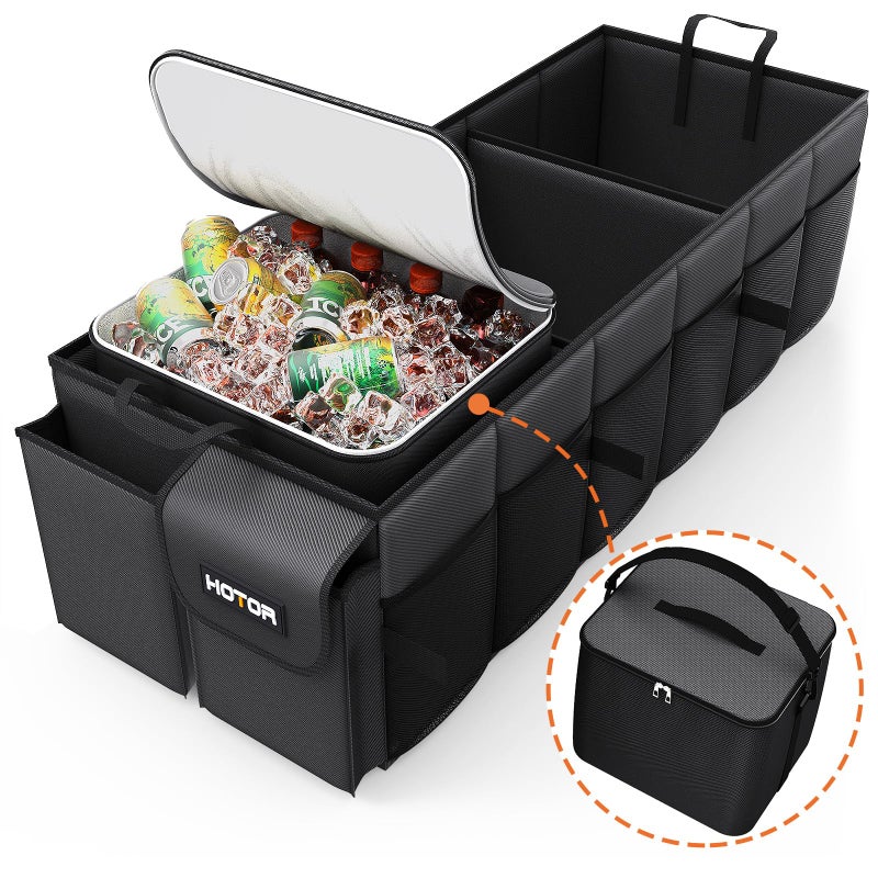 HOTOR Trunk Organizer Sturdy Foldable with Cooler for Car SUV 3 Compartments Black 309012601063