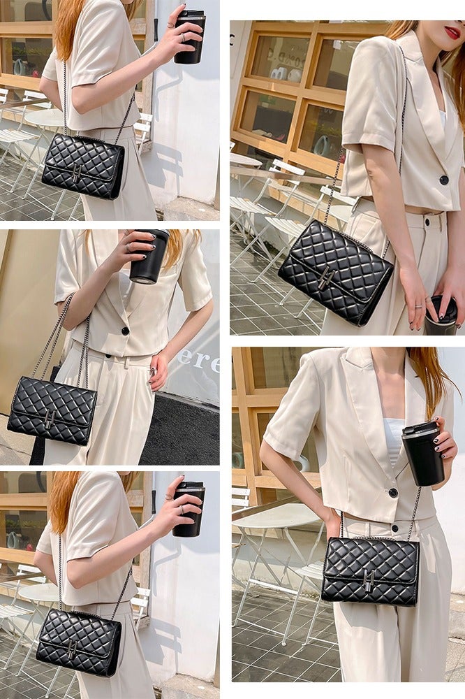 Warme Shoulder Bag for Women Versatile Crossbody Bag Chain Small Bag PU Leather Black Quilted Crossbody Bag Shoulder Bag - Image 3