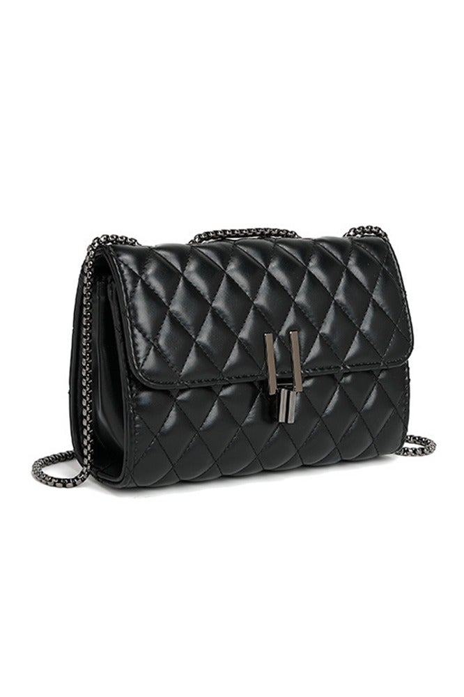 Warme Shoulder Bag for Women Versatile Crossbody Bag Chain Small Bag PU Leather Black Quilted Crossbody Bag Shoulder Bag - Image 1