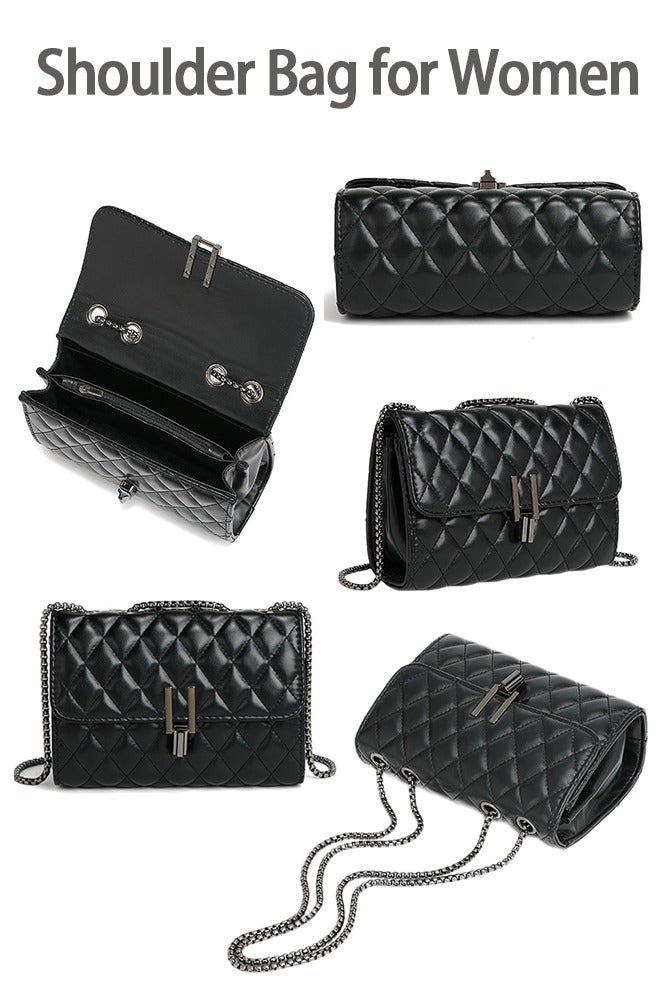 Warme Shoulder Bag for Women Versatile Crossbody Bag Chain Small Bag PU Leather Black Quilted Crossbody Bag Shoulder Bag - Image 2