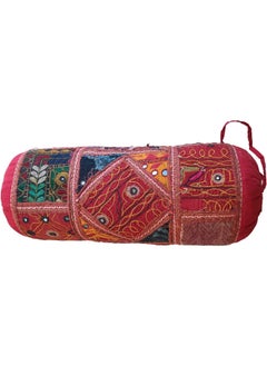 QUESERA Outdoor Bolster Pillows with Insert of 1 and 2 Red Antique Handwork Multicolor Round 60 x 23 x 24 cm size Patio Neck Roll Pillows for Couch Bed Sofa Patio Furniture  - Image 3