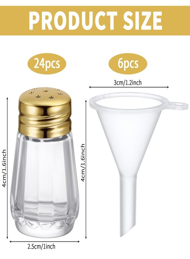 بوتشن مجموعة بوتشن المكونة من 24 قطعة من رشاشات الملح والفلفل الزجاجية الصغيرة الشفافة، مع 6 قمع بلاستيكي صغير، وأغطية زجاجات ذهبية اللون، مثالية للمطاعم وحفلات الزفاف والحفلات المنزلية. - Image 2