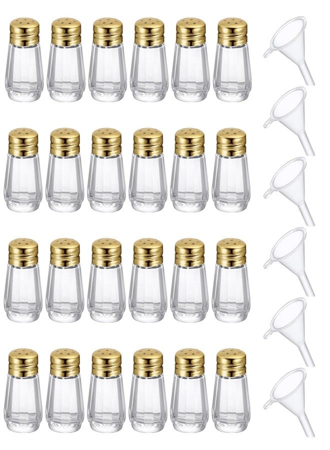 بوتشن مجموعة بوتشن المكونة من 24 قطعة من رشاشات الملح والفلفل الزجاجية الصغيرة الشفافة، مع 6 قمع بلاستيكي صغير، وأغطية زجاجات ذهبية اللون، مثالية للمطاعم وحفلات الزفاف والحفلات المنزلية. - Image 1