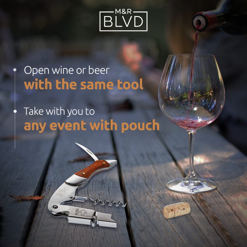 M&R Blvd. Waiter's Corkscrew with Vegan Leather Sheath by M&R Blvd. - Professional Grade, Deluxe Wine Key - Spring Lever Easy Opening - Foil Cutter, Beer Bottle Opener - Wine Gift Set - Rosewood - Image 5