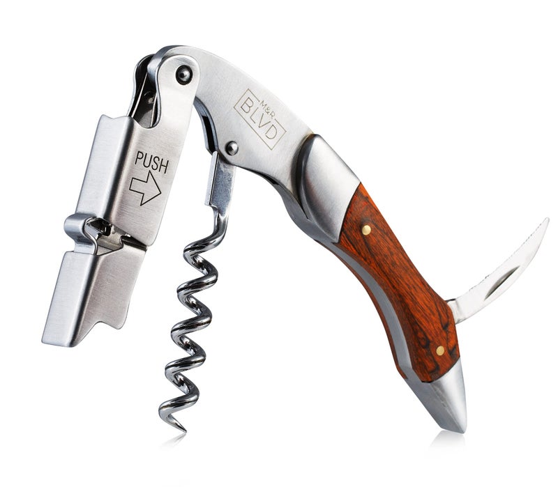 M&R Blvd. Waiter's Corkscrew with Vegan Leather Sheath by M&R Blvd. - Professional Grade, Deluxe Wine Key - Spring Lever Easy Opening - Foil Cutter, Beer Bottle Opener - Wine Gift Set - Rosewood - Image 2
