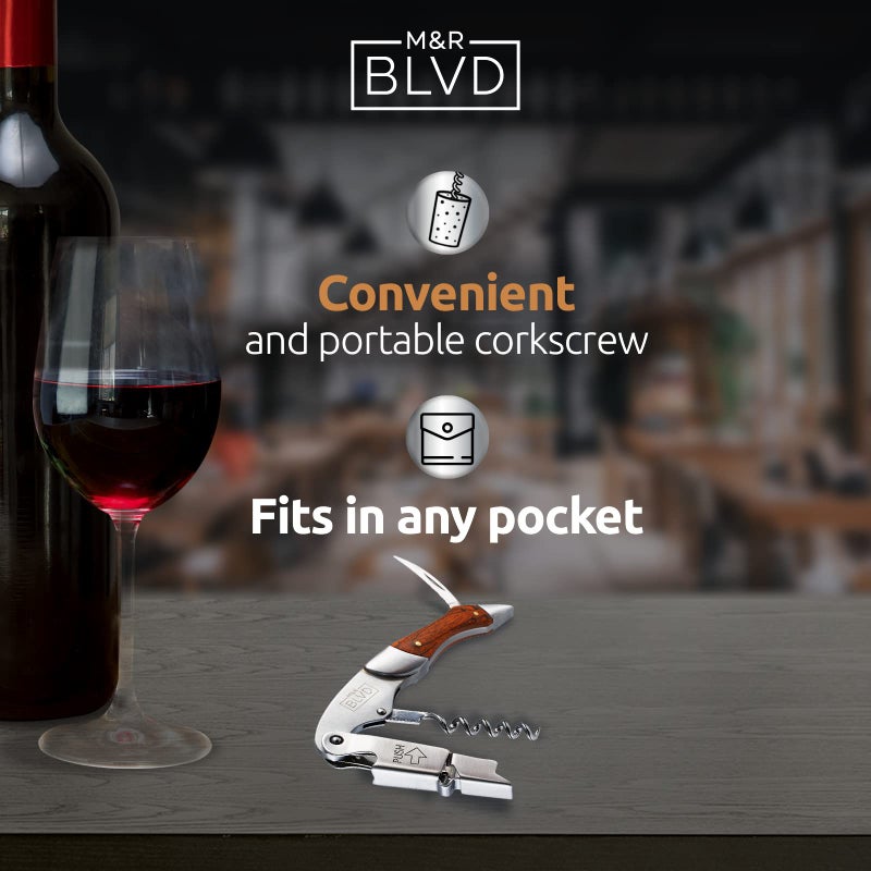 M&R Blvd. Waiter's Corkscrew with Vegan Leather Sheath by M&R Blvd. - Professional Grade, Deluxe Wine Key - Spring Lever Easy Opening - Foil Cutter, Beer Bottle Opener - Wine Gift Set - Rosewood - Image 4