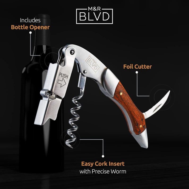 M&R Blvd. Waiter's Corkscrew with Vegan Leather Sheath by M&R Blvd. - Professional Grade, Deluxe Wine Key - Spring Lever Easy Opening - Foil Cutter, Beer Bottle Opener - Wine Gift Set - Rosewood - Image 3