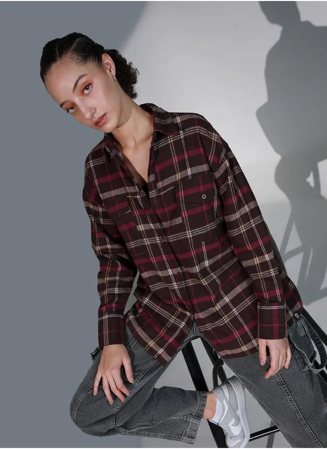 هوبرهولمي Women's Checked Cotton Oversized Casual Shirt, Classic Style