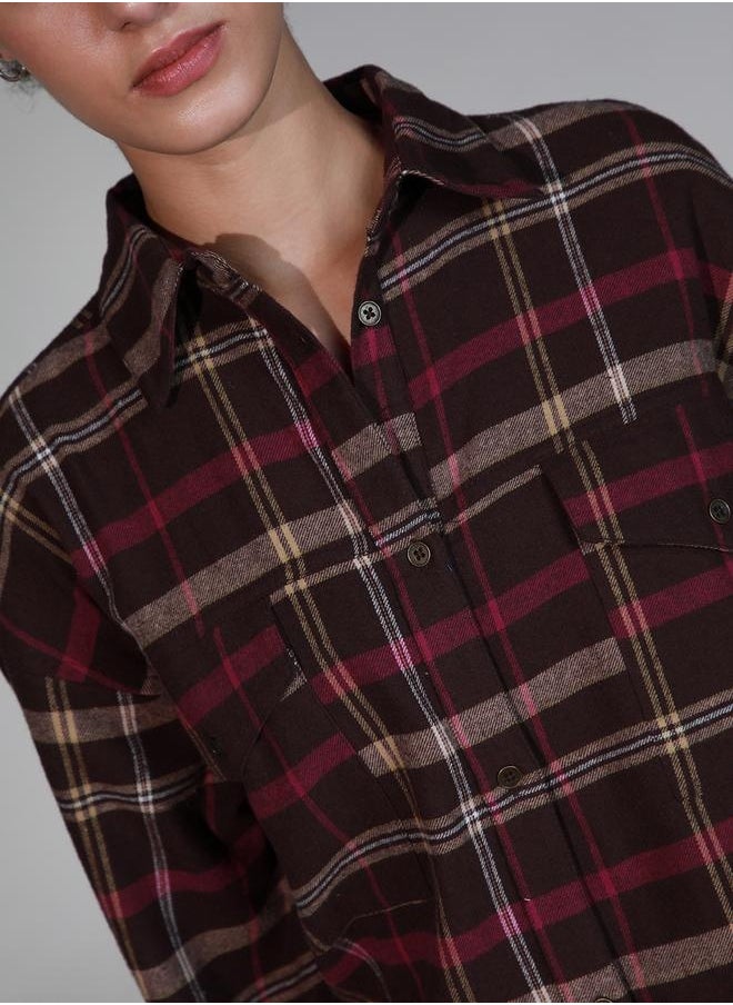 Hubberholme Women's Checked Cotton Oversized Casual Shirt, Classic Style  - Image 2