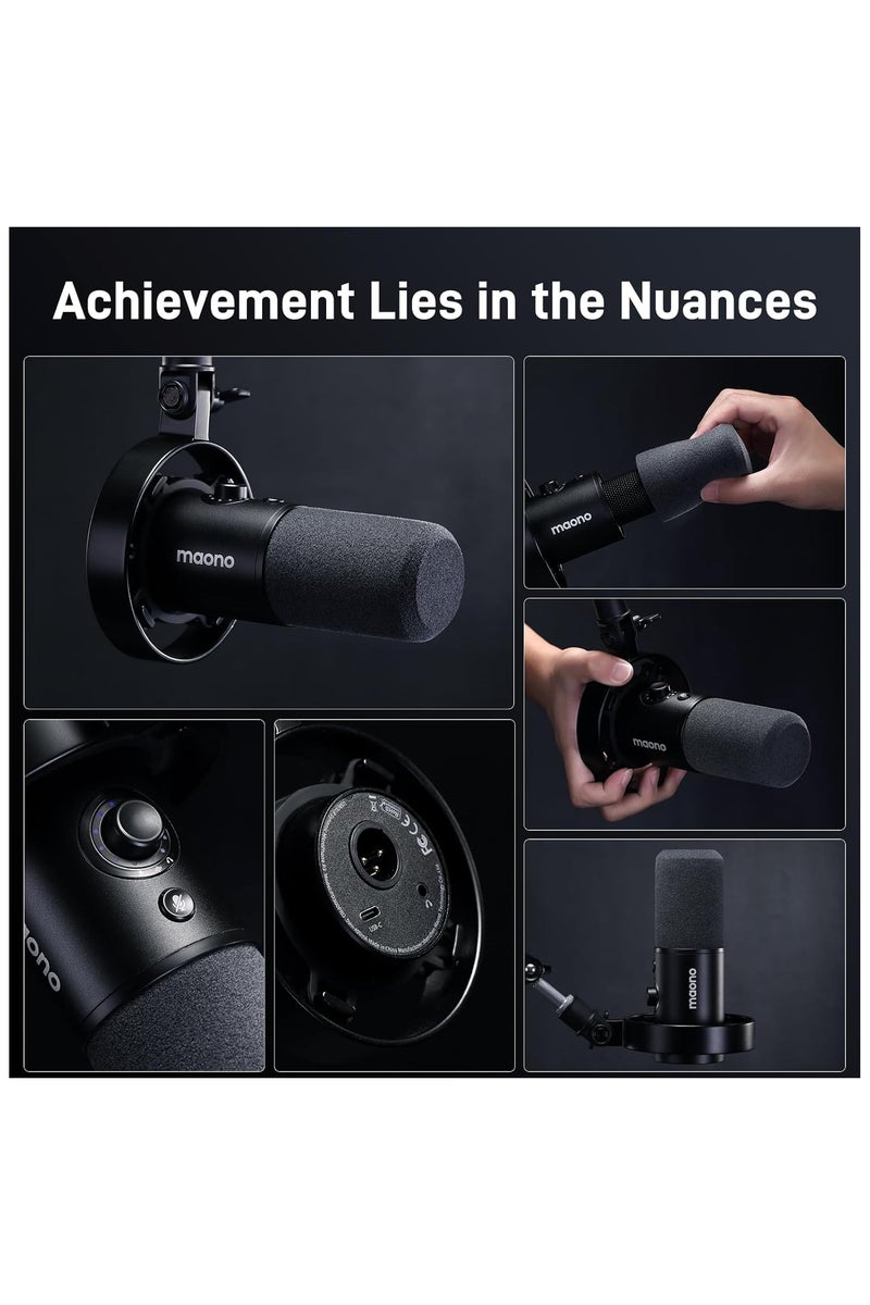 MAONO PD300X USB/XLR Dynamic Microphone for Podcasting, Streaming, Gaming & Recording – Professional Cardioid Mic with Real-Time Monitoring, Gain Control, and Mute Button – Black - Image 3