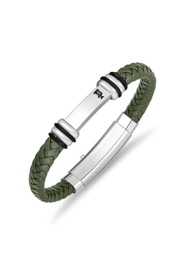 POLICE - Highbridge BraceletBraided Green Leather with Adjustable Stainless Steel ClipMen's Rugged and Refined  Style - Image 1
