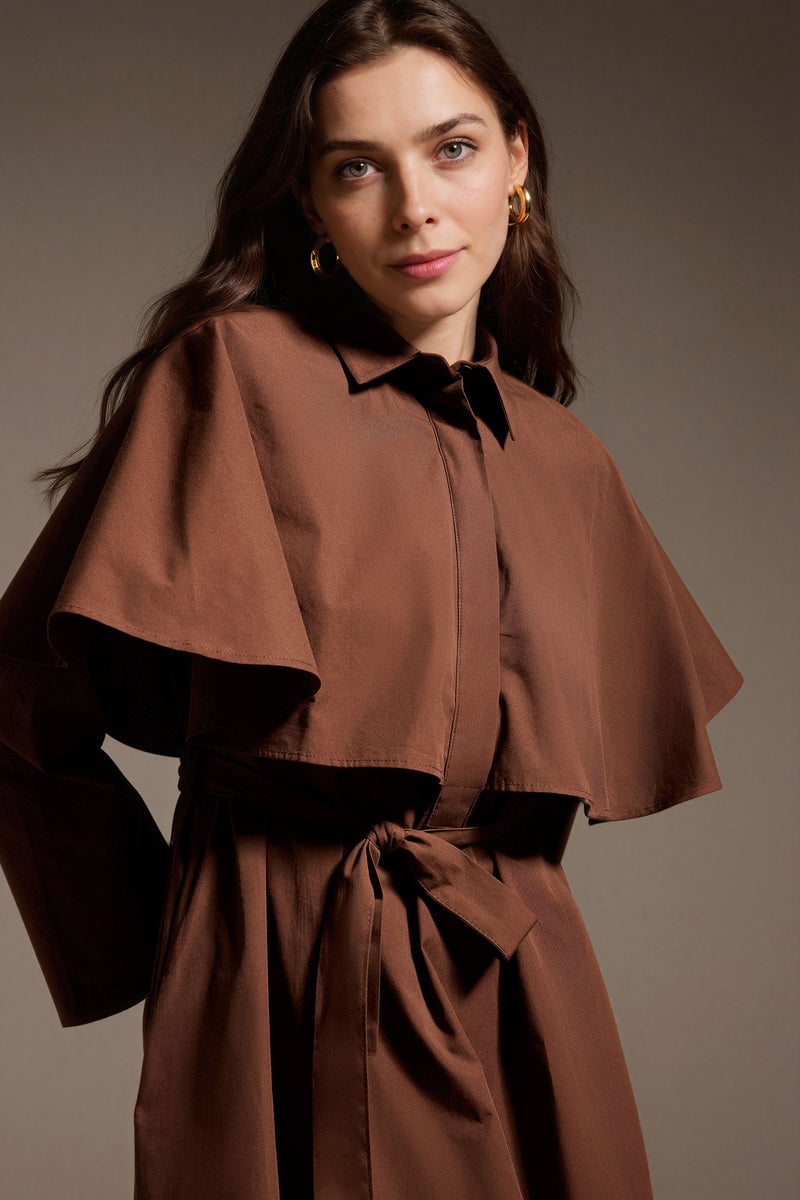 DeFacto Brown Woman Regular Fit Shirt Collar Poplin Dress Casual - Image 4