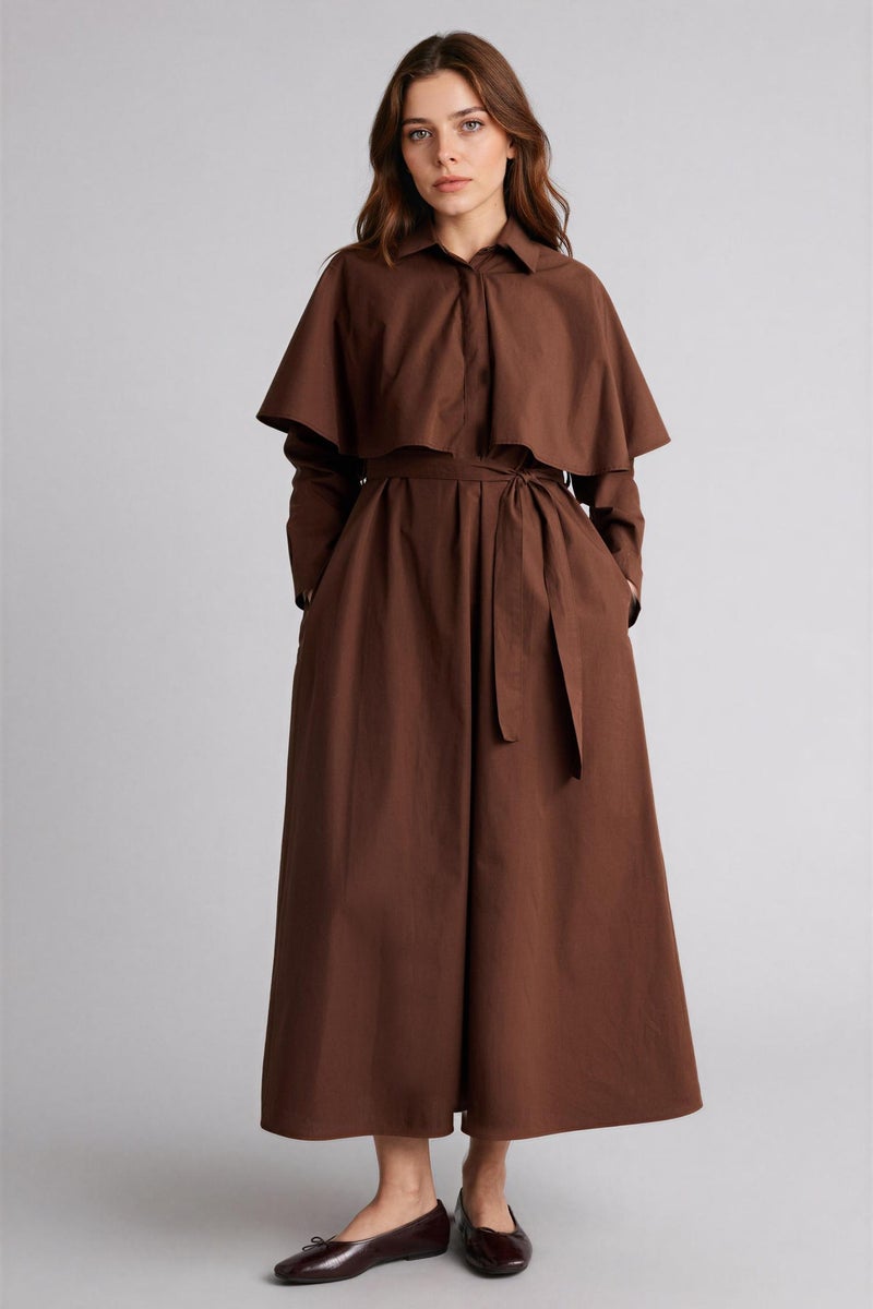 DeFacto Brown Woman Regular Fit Shirt Collar Poplin Dress Casual - Image 5