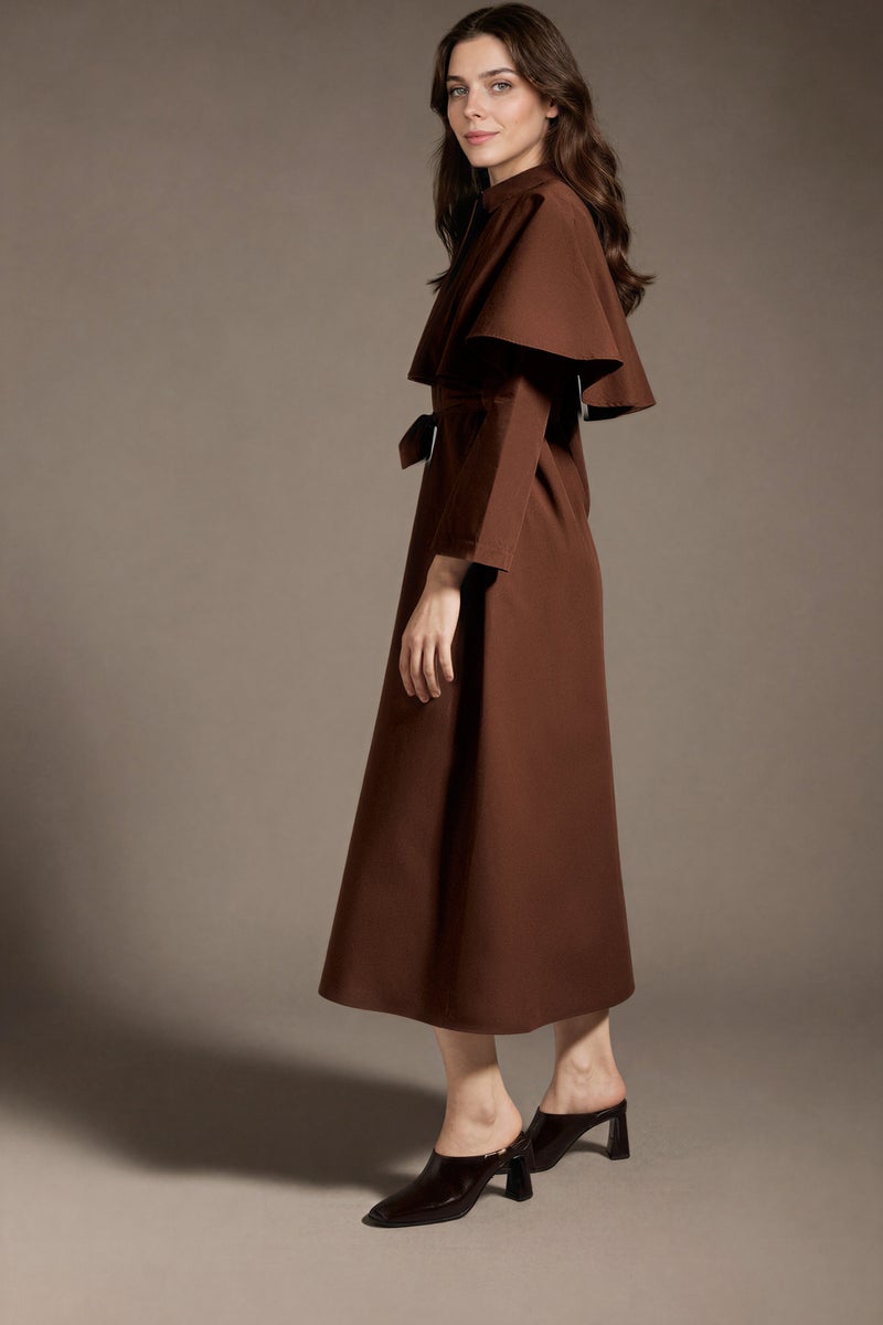 DeFacto Brown Woman Regular Fit Shirt Collar Poplin Dress Casual - Image 3
