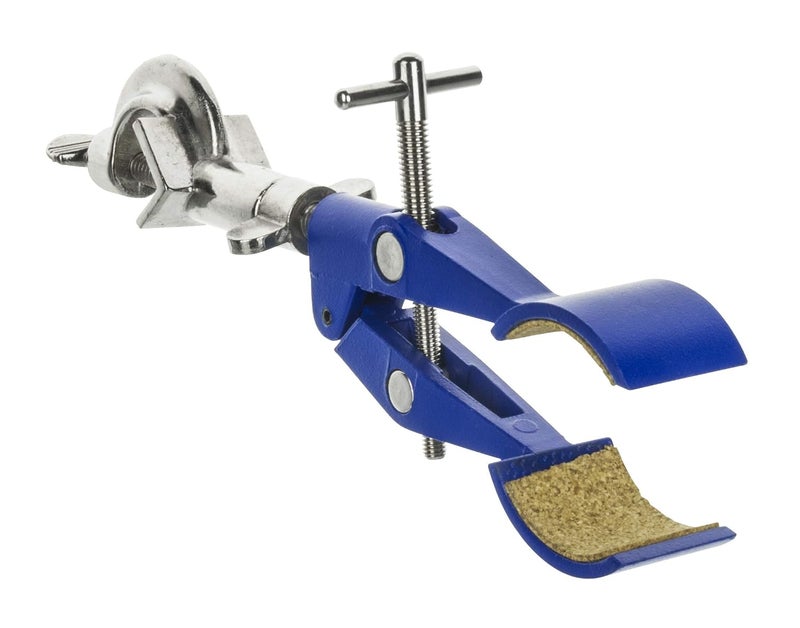 EISCO 2 Prong, Cork Lined, Burette, Flask, Beaker Clamp Swivel Bosshead - 4.3" Max Clamp Opening, Bosshead Fits Up to 18mm Rods - Zinc Alloy - Research, Industrial Laboratory Grade - Image 1