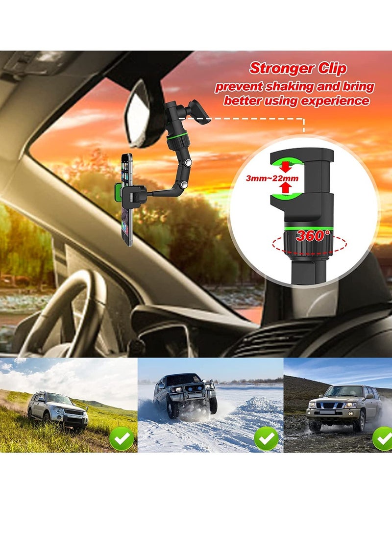 ELTRAZONE 2PCS Rearview Mirror Phone Holder, 360 Rotatable Car Phone Holder Mount, Universal 50mm-100mm Multifunctional Rear View Mirror Phone Holder Cell Phone Cradles for Car/Back Seat/Kitchen (Black Green) - Image 4
