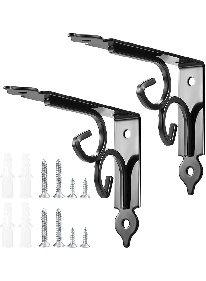 The Bros Floating Shelf Brackets, Decorative Shelf Brackets and Supports, Rustic Shelves Brackets Heavy Duty Steel, Wall Corner Shelving Brackets, Joint Right Angle Corner Brace with Screw - 2 Pairs/Black  - Image 1