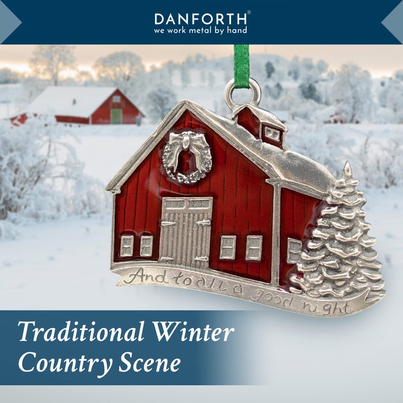 Danforth A Good Night Christmas Ornament (Red Barn) - 2014 Annual Ornament - Handcrafted Pewter Christmas Tree Ornament - Satin Ribbon  1 7/8  Tall by 2 "" Wide  Made in USA - Image 3
