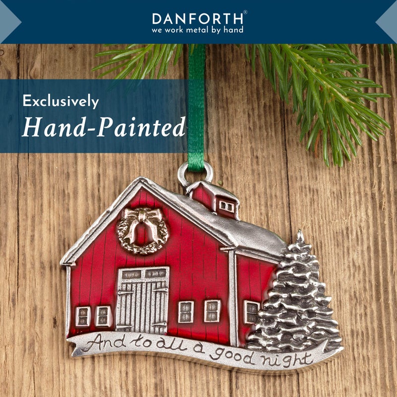 Danforth A Good Night Christmas Ornament (Red Barn) - 2014 Annual Ornament - Handcrafted Pewter Christmas Tree Ornament - Satin Ribbon  1 7/8  Tall by 2 "" Wide  Made in USA - Image 2