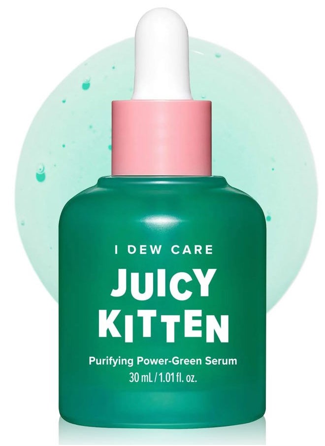 I DEW CARE Korean Heartleaf Serum for blemish prone skin- Juicy Kitten | Green Juice for Face, Glass Skin with Niacinamide, Kale, Moringa Seed, Willow Bark Extarct, 1.01 FL Oz  - Image 1