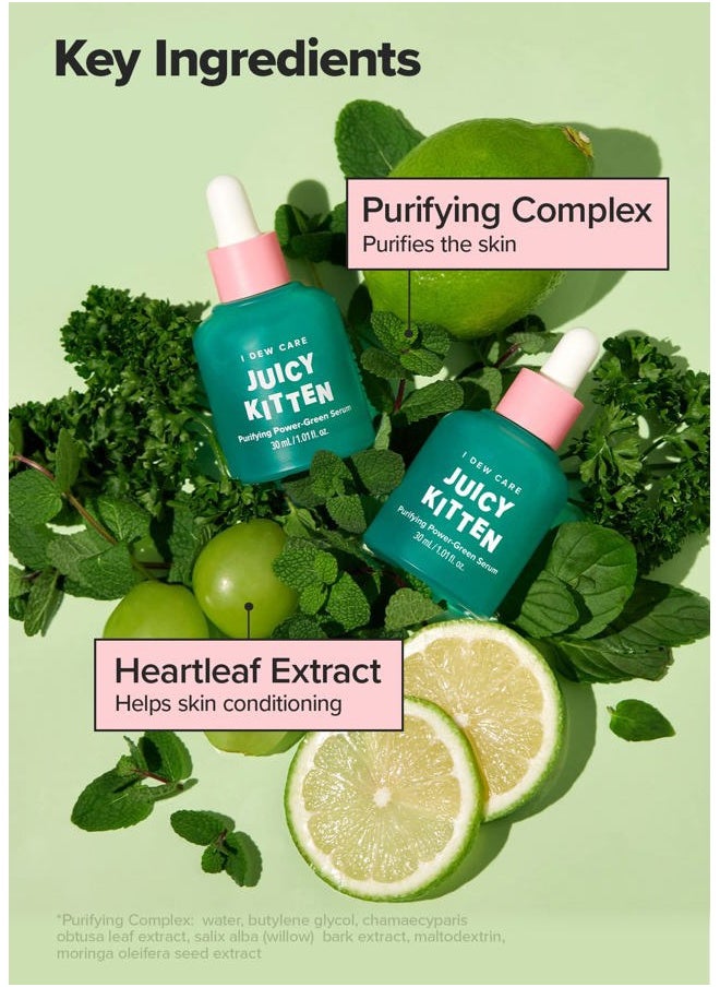 I DEW CARE Korean Heartleaf Serum for blemish prone skin- Juicy Kitten | Green Juice for Face, Glass Skin with Niacinamide, Kale, Moringa Seed, Willow Bark Extarct, 1.01 FL Oz  - Image 5