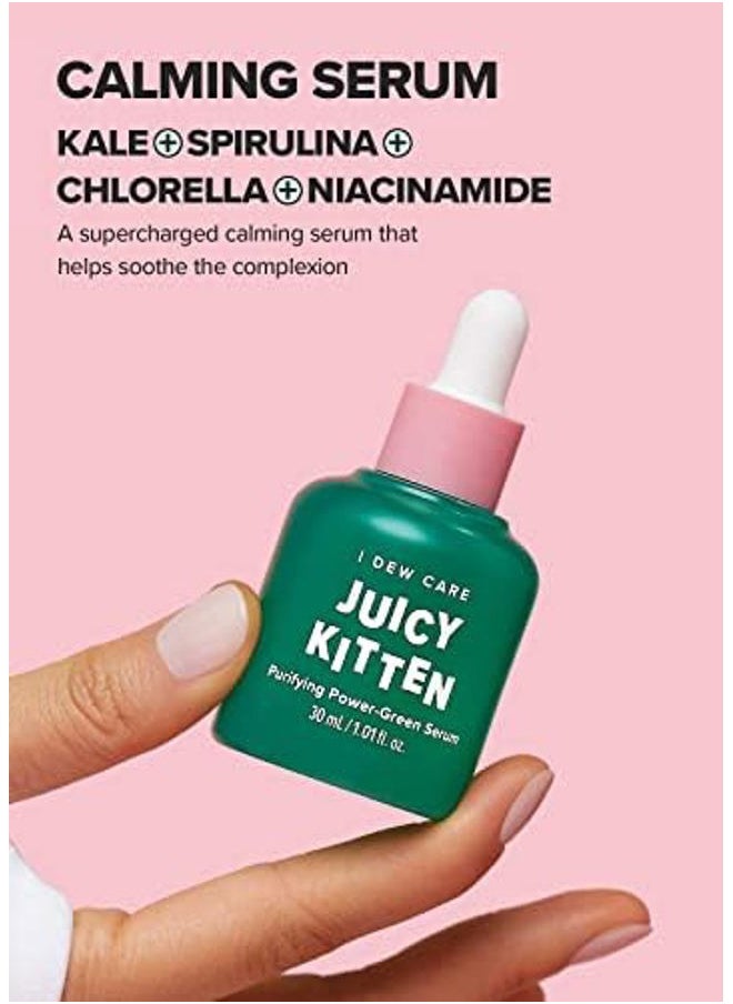 I DEW CARE Korean Heartleaf Serum for blemish prone skin- Juicy Kitten | Green Juice for Face, Glass Skin with Niacinamide, Kale, Moringa Seed, Willow Bark Extarct, 1.01 FL Oz  - Image 2